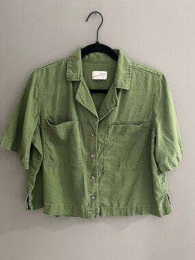 Universal Thread Green Boxy Oversized Short Sleeve Button-Up Shirt Pockets Large